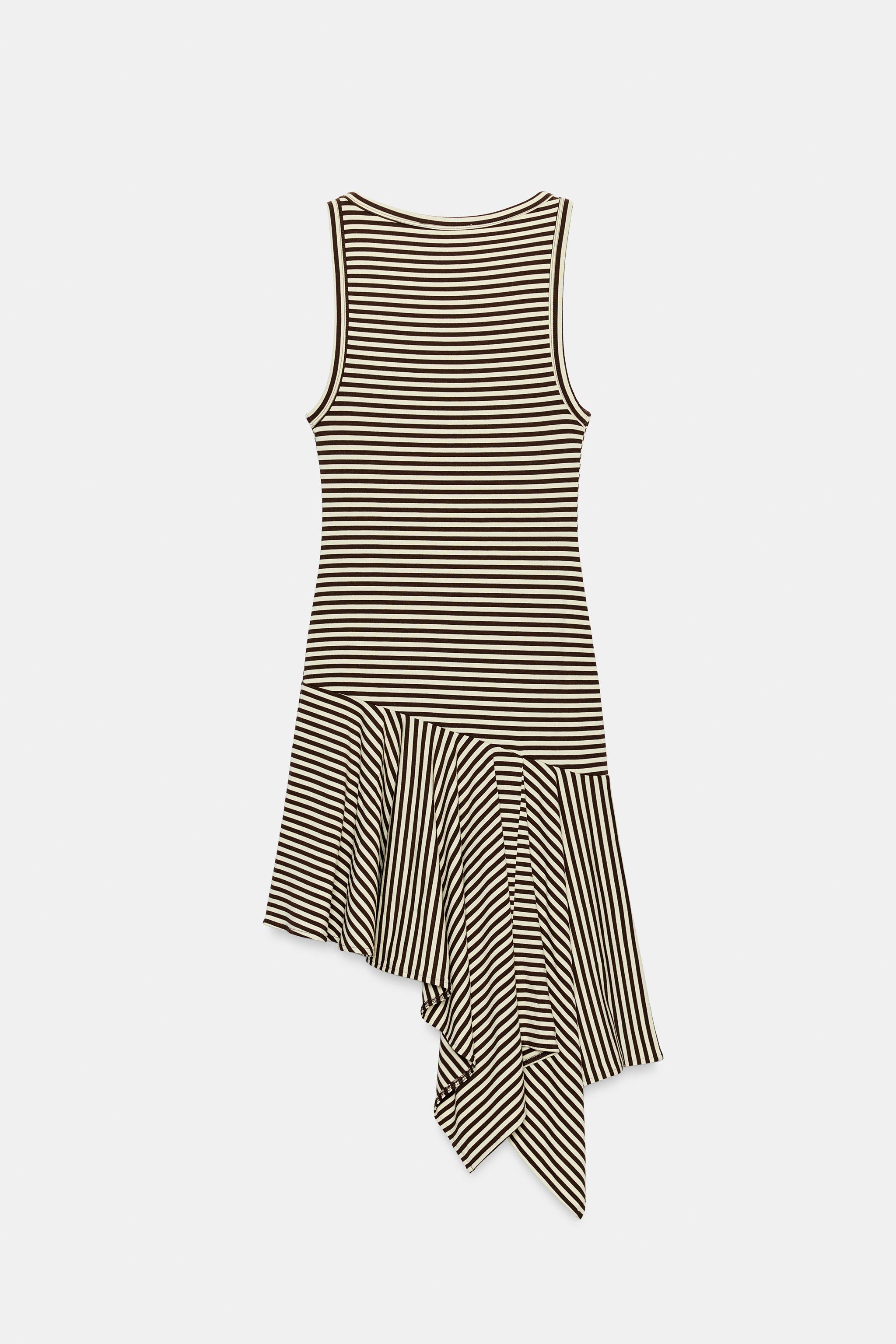 ROBE MI-LONGUE ASYMÉTRIQUE À RAYURES